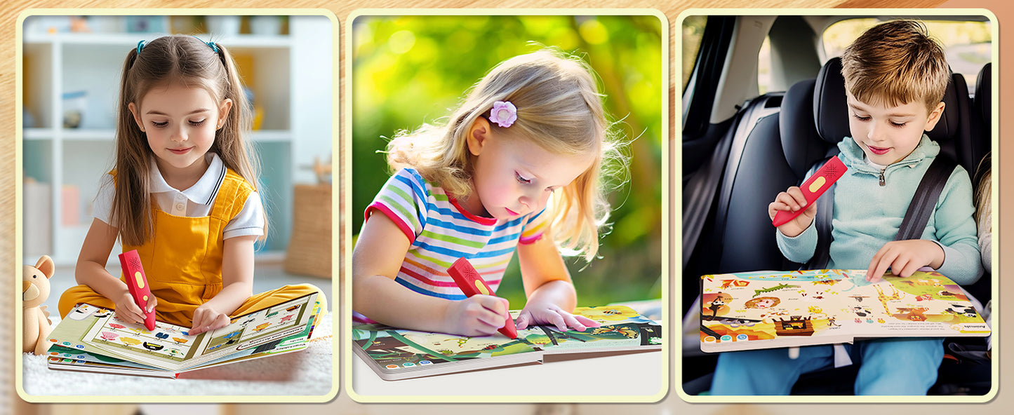 Talking Pen Books Sets, Interactive Audio Sound Books Kids Learning Electronic Toys for Boys Girls, Autism Sensory Games