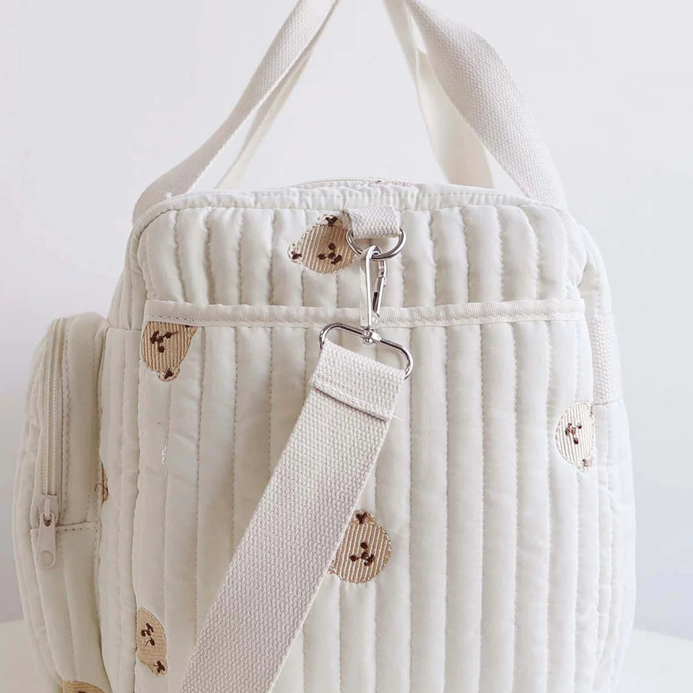 Quilted Baby Diaper Bag Large Mommy Bag Cute Duffle Bag for Women (Bear)