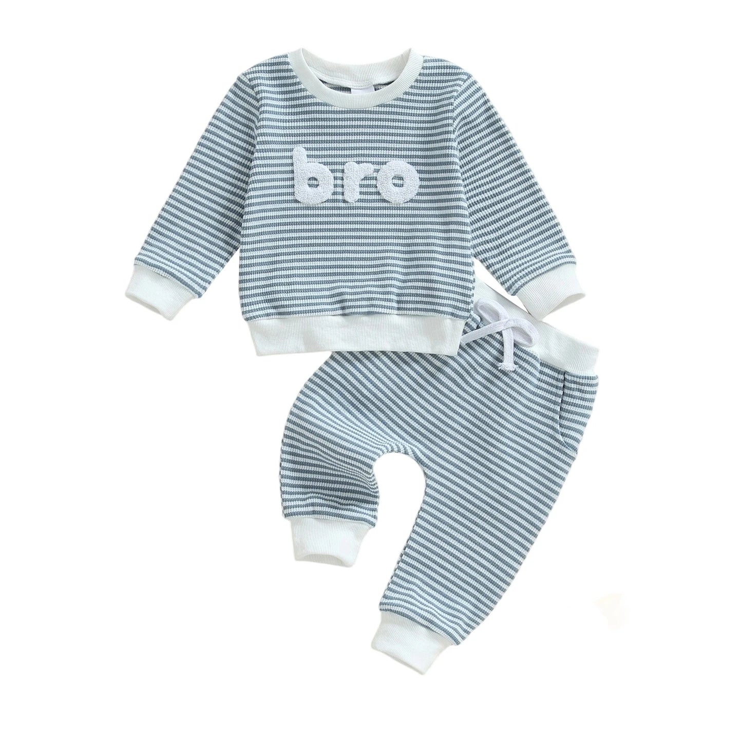 Infant Stylish Striped Ensemble Adorable Sweatshirt and Trousers 2 Piece Autumn Clothing Set with Embroidered Words