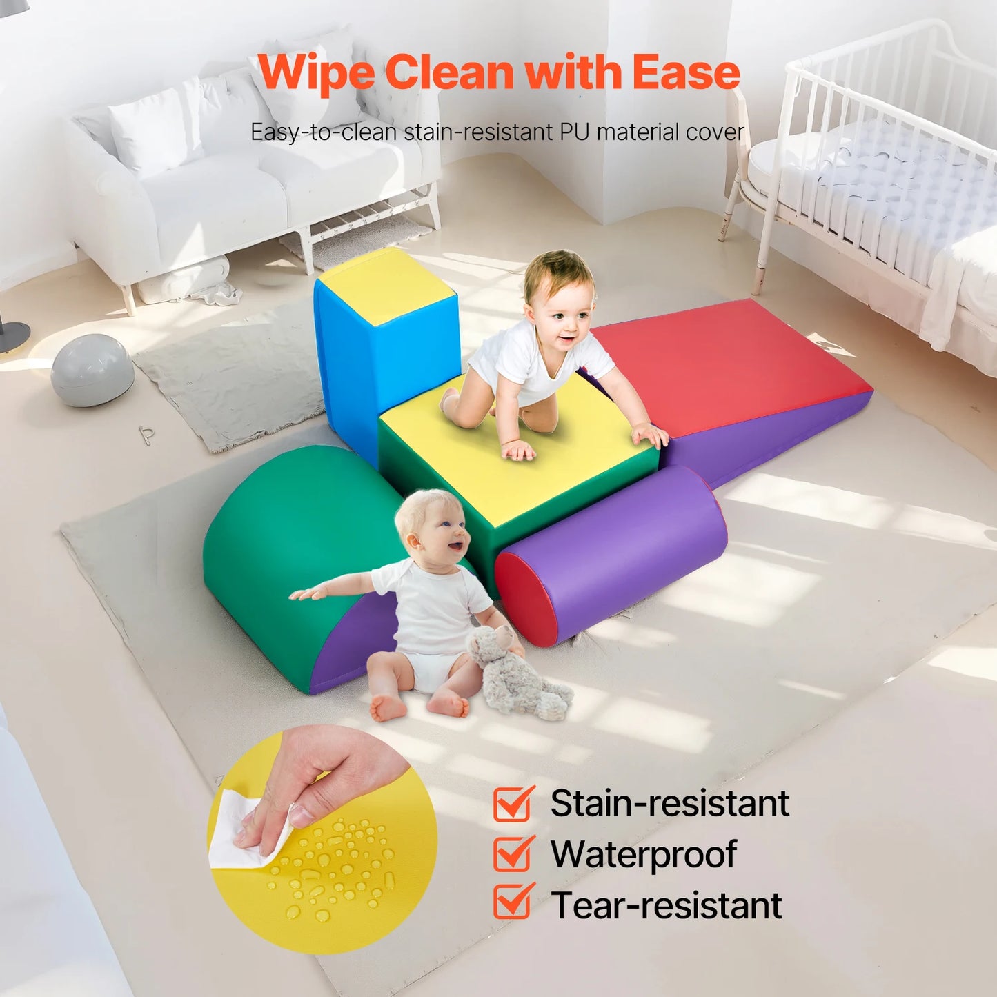 SucceBuy 5Pcs Kids Foam Climbing Toys Activity Playset PU Leather Indoor Crawl Climbing Blocks for Children Crawling & Sliding