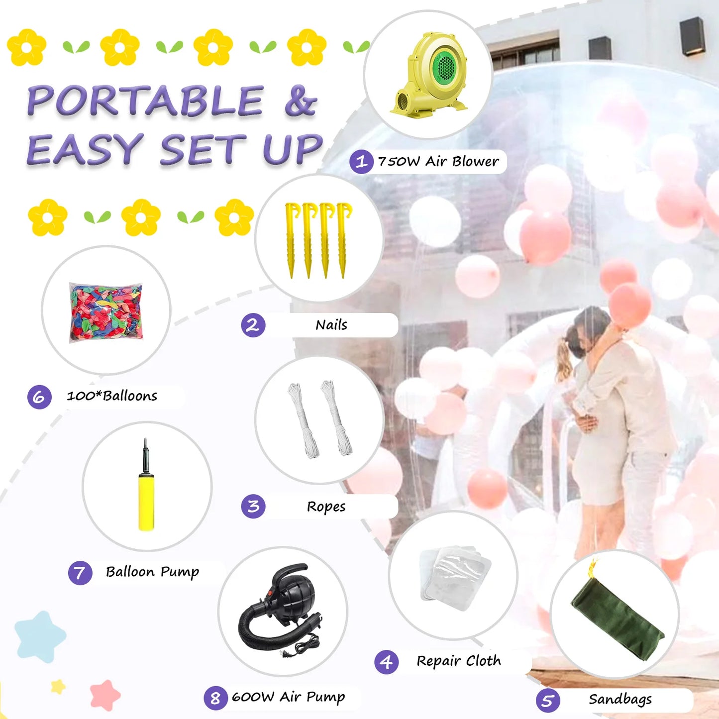 Inflatable 3M 10FT PVC Bubble House Inflatable Chlidren Toys Outdoor Commerical Castle With 1100W Air Blower 100 balloons