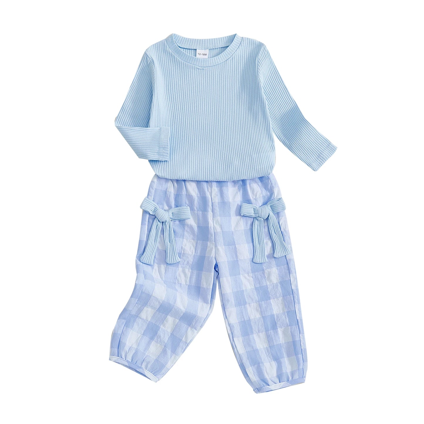 Adorable Baby Girl Autumn Ensemble Cozy Ribbed Sweater and Plaid Pants with Cute Bow Details - 2 Piece Set for Toddlers