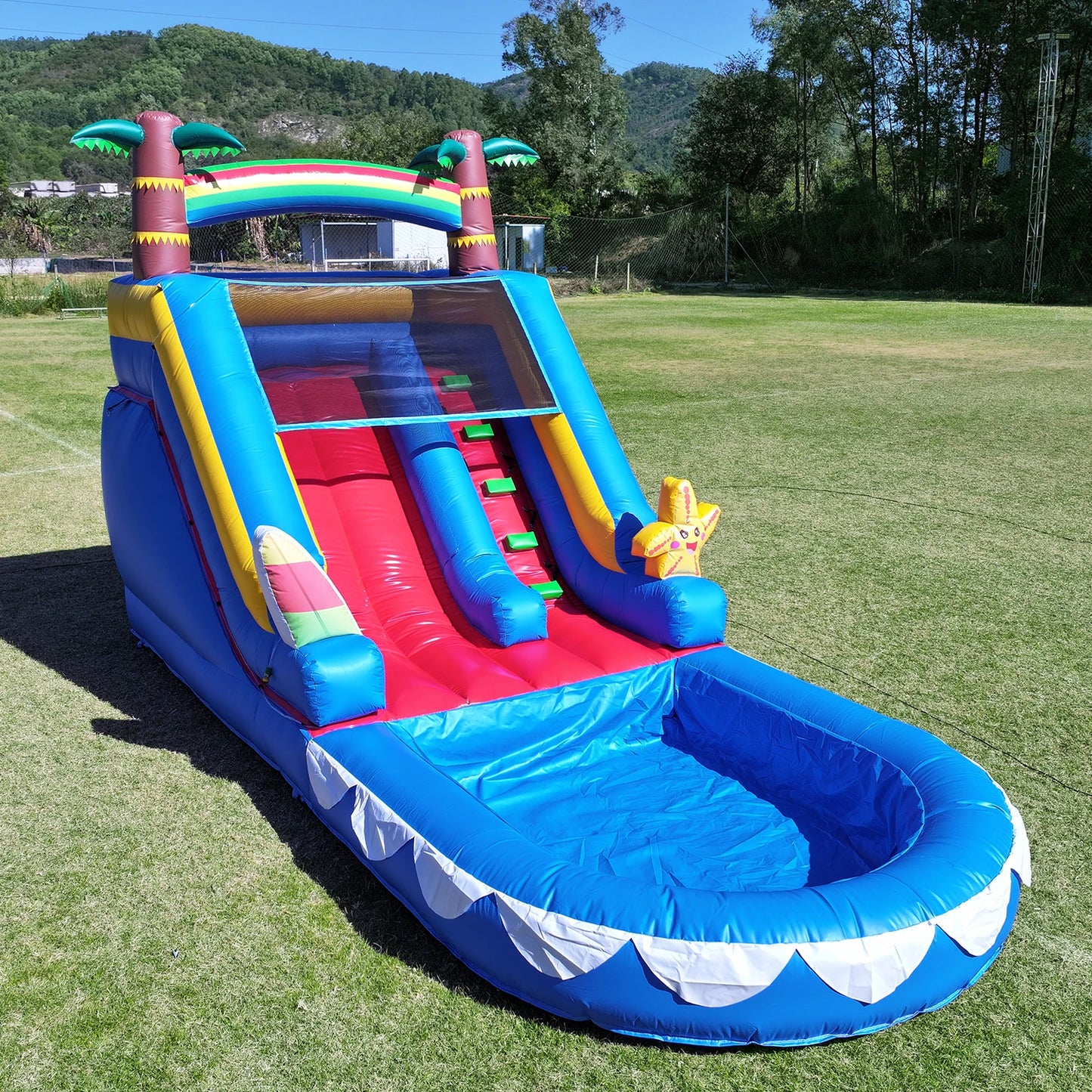 Commercial Inflatable starfish water slide,PVC MaterialBounce House with Water Slide & 1100W Air blower 21ft/6.4M