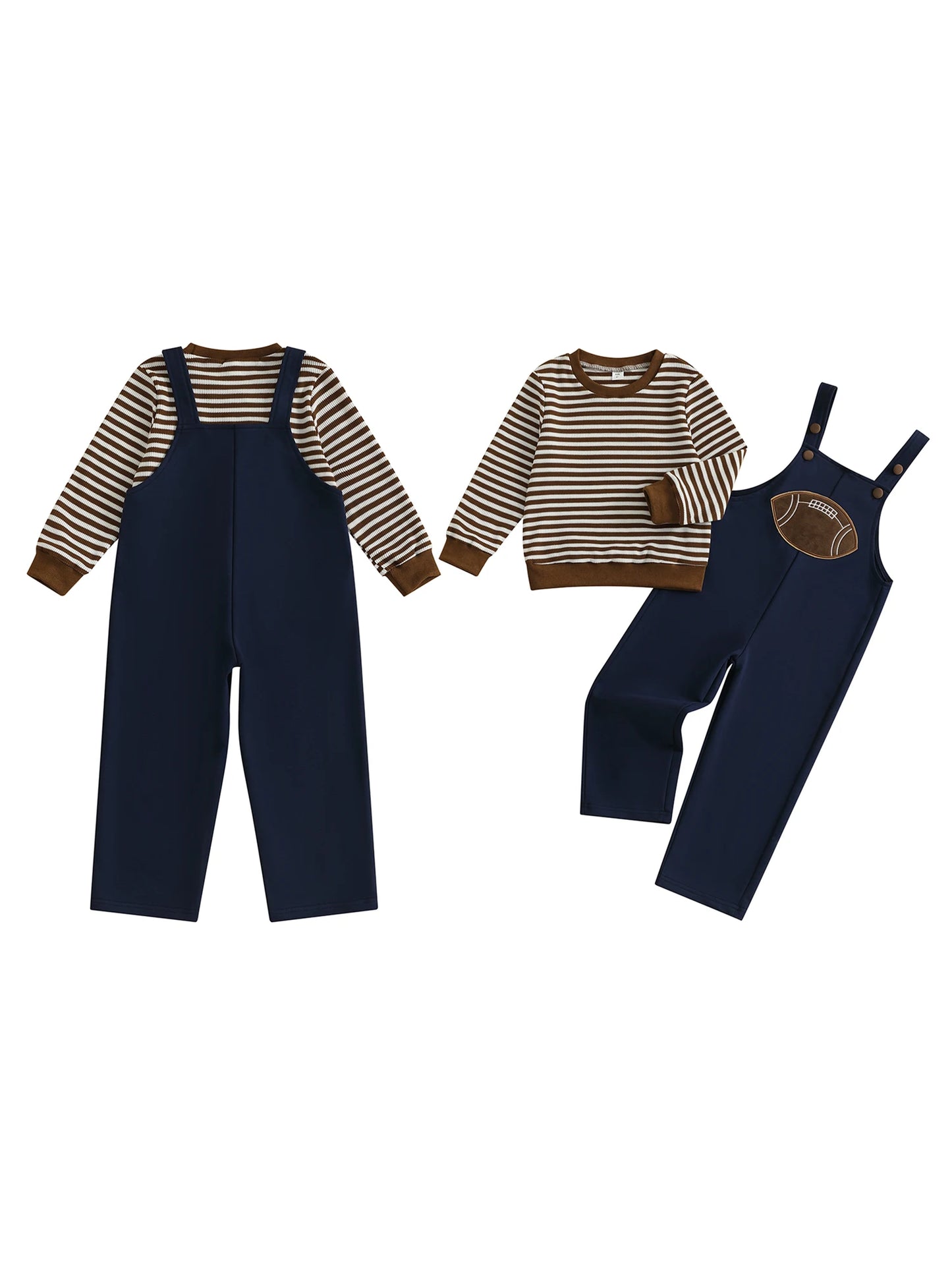 Baby Boy Autumn Clothing Set Striped Long Sleeve Sweater Round Neck Embroidered Overalls Pants 2-Piece Outfit