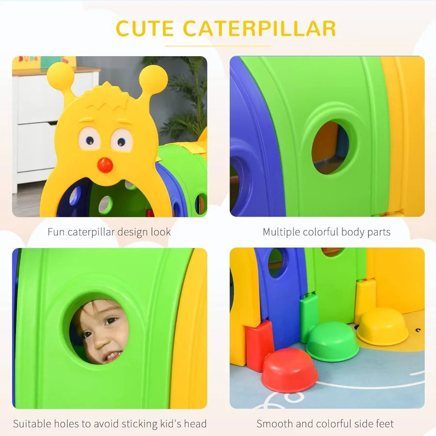 Caterpillar Tunnel, Toddler Tunnel for Kids Crawl and Climb Through, Kids' Play Structure Indoor Outdoor, 6 Sections, Multicolor