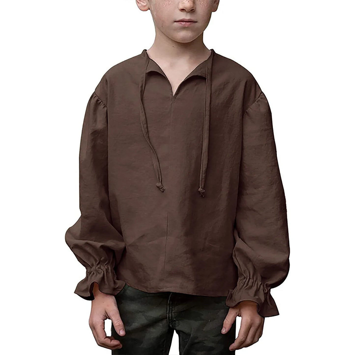 Boys Medieval Dress Shirt For Kids Medieval Ruffled Long Sleeves Cotton O-Neck T Shirts Children