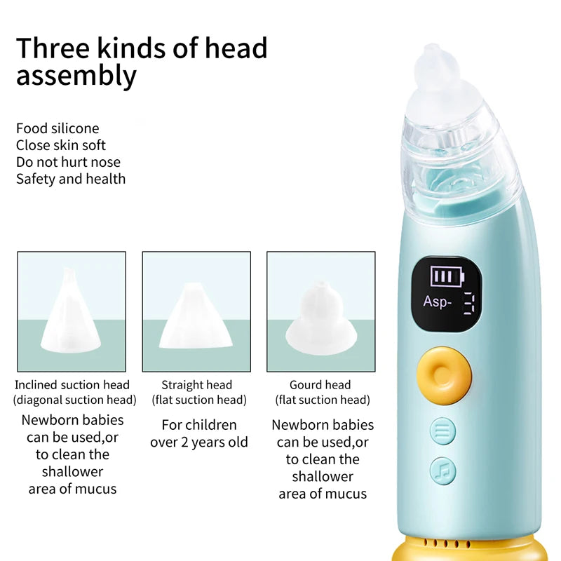 Electric Baby Nose Vacuum Cleaner Adjustable Infant Nasal Aspirator Rechargeable with 3 Silicone Nozzles for Newborns Toddlers