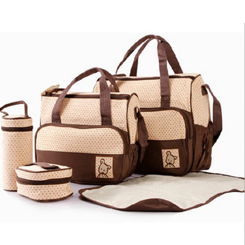 Mom Bag Five-piece One-shoulder Large Capacity Bag Mom Baby Multi-function Waterproof Outdoor Travel Diaper Bags For Baby Care