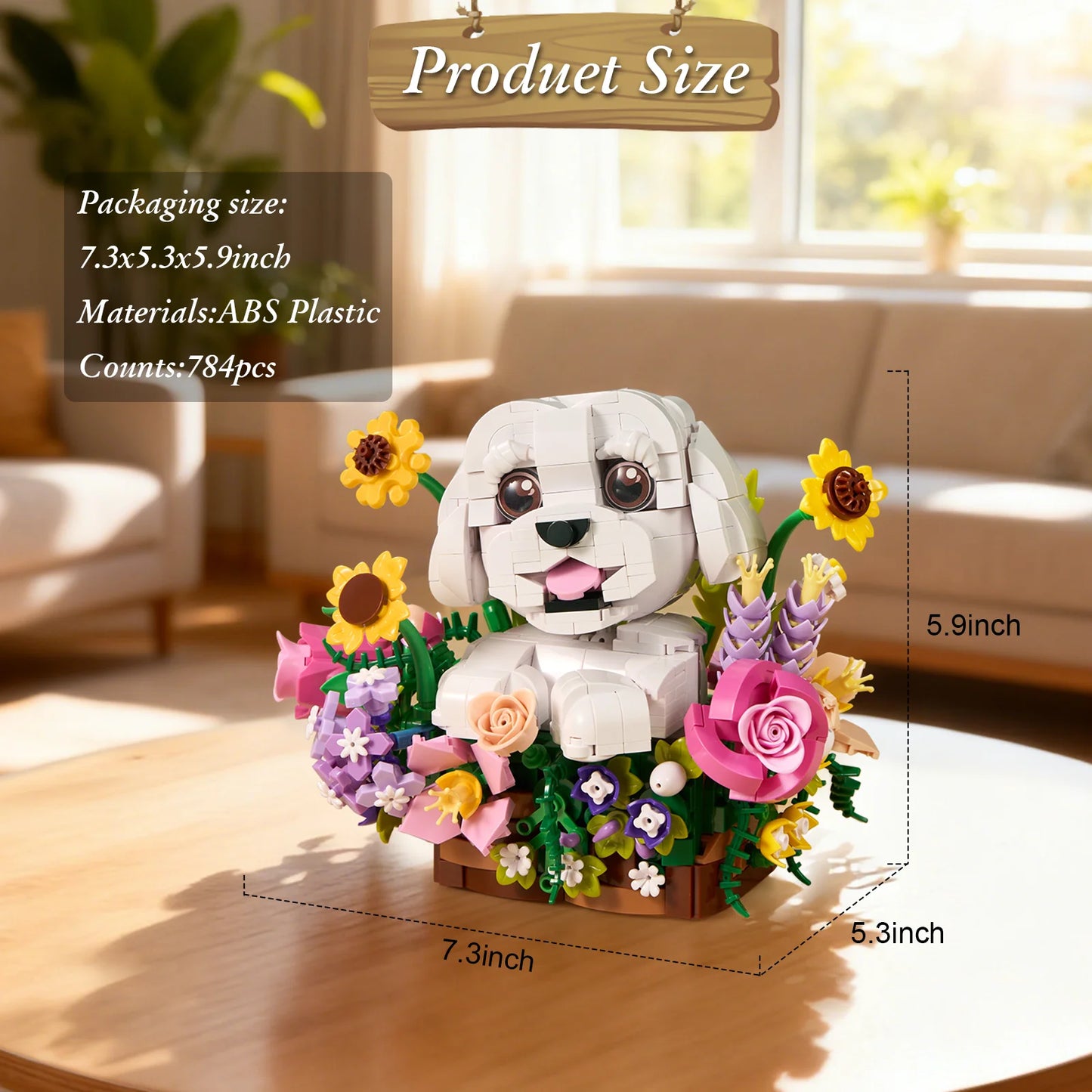 Adorable Dogs Bouquet Succulent Building Blocks Set Dogs Artificial Flowers Bonsai Creative Plants and Animals Toys for Kids