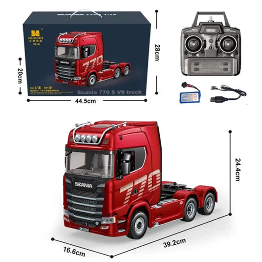 HUINA 1501 1/18 RC Truck 19CH 770S Alloy Tractor 2.4G remote control Engineering Trailer Truck with Light and Sound Toys for Kid
