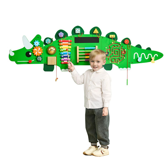 VEVOR Dinosaur Kids Busy Wall Board 11 Activity Panels Montessori Sensory Learning Toys for 3-12 Years Toddler Playroom Toy Gift