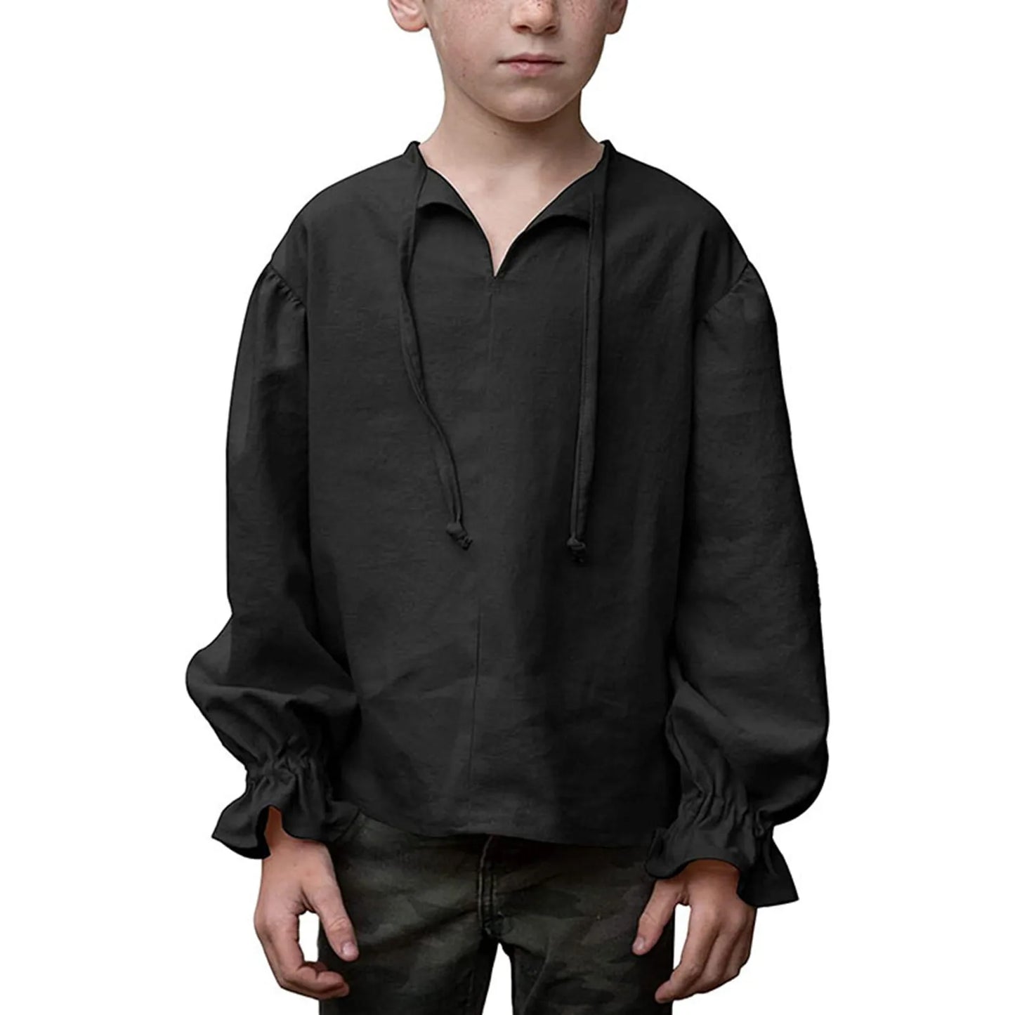 Boys Medieval Dress Shirt For Kids Medieval Ruffled Long Sleeves Cotton O-Neck T Shirts Children