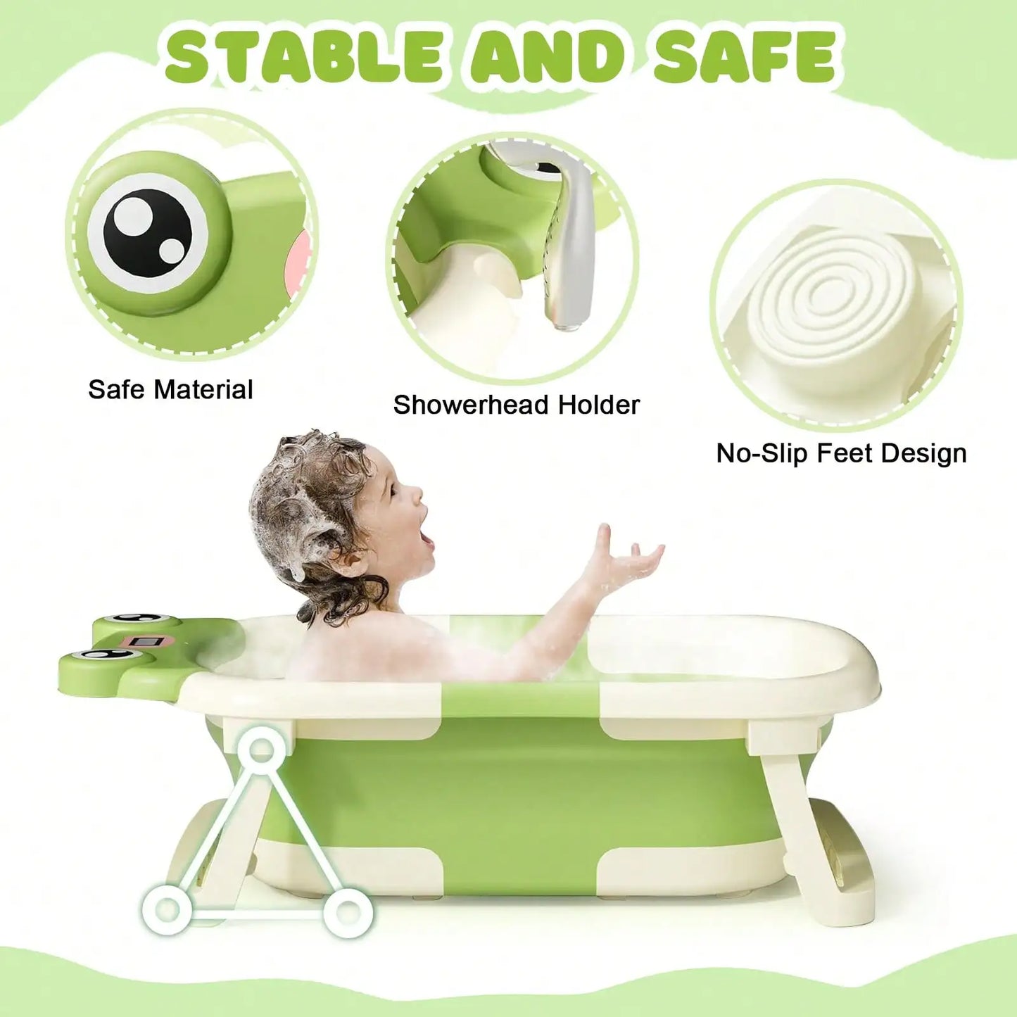 Foldable Baby Bathtub Set for Newborns, Collapsible Baby Tub Portable Travel Baby Thermometer Bathtub for Newborn To Toddler
