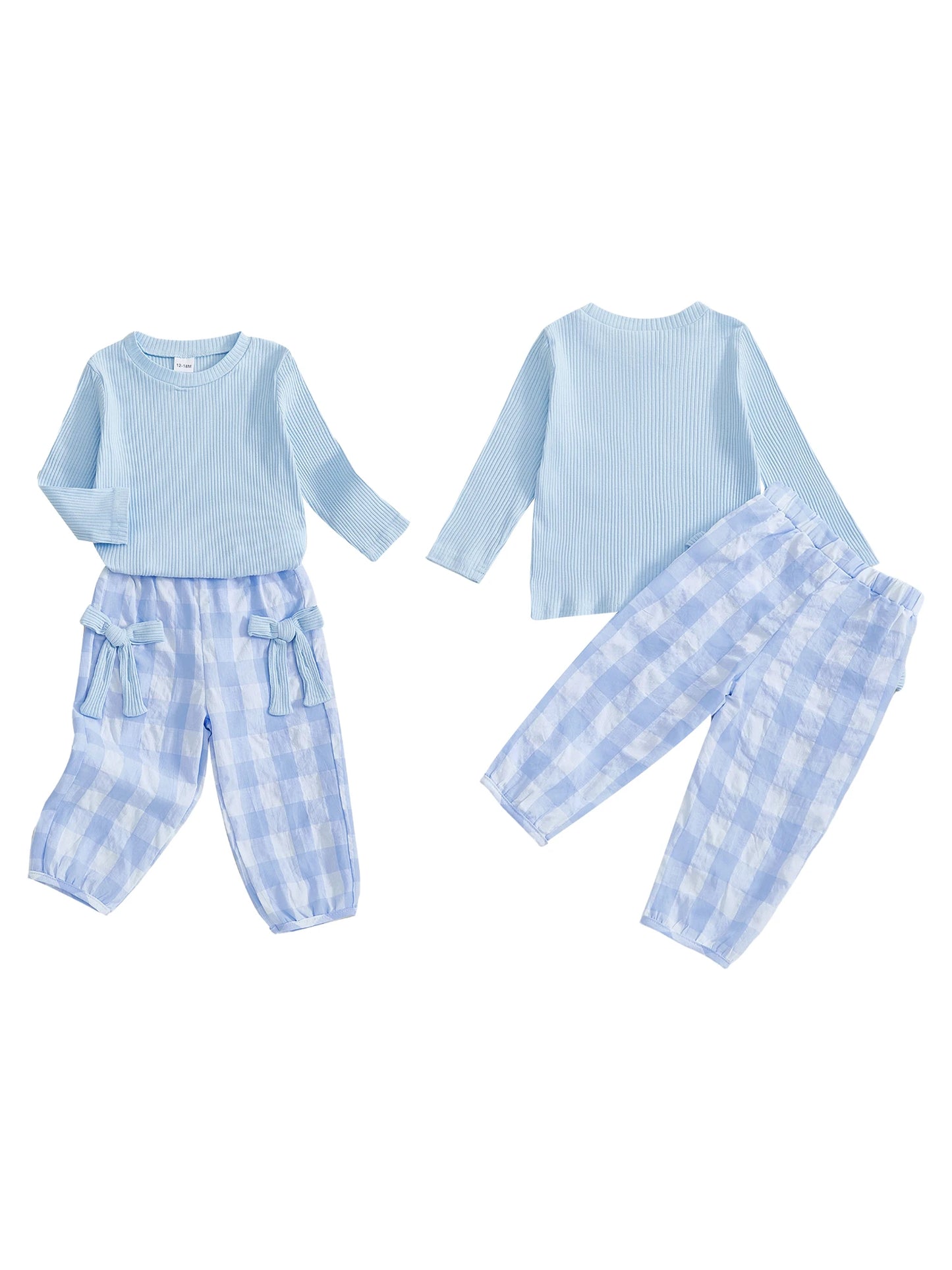 Adorable Baby Girl Autumn Ensemble Cozy Ribbed Sweater and Plaid Pants with Cute Bow Details - 2 Piece Set for Toddlers