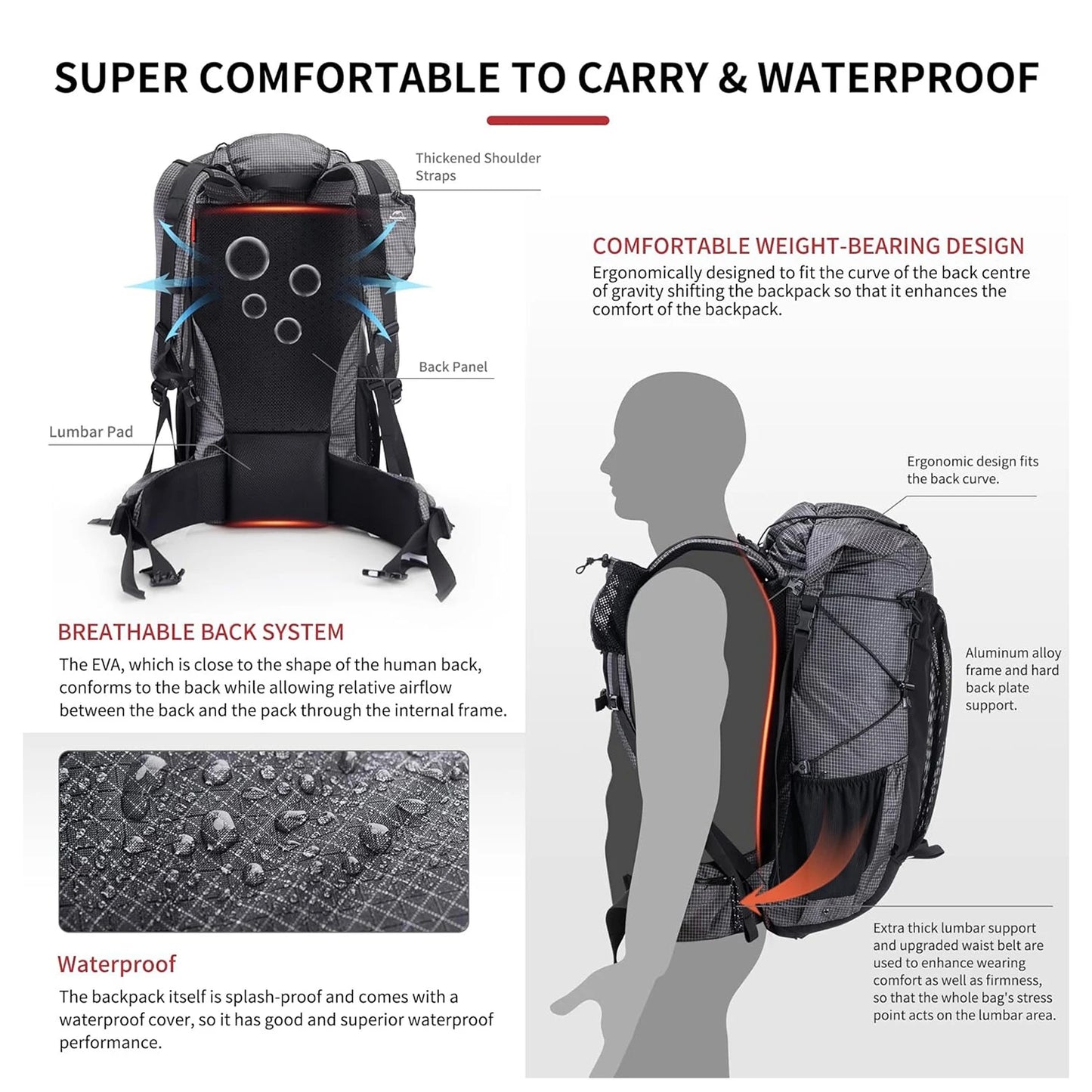 Naturehike Outdoor Mountain Backpack 60+5L Waterproof High Capacity Sports Climbing Hiking Travel Bag With Rain Cover