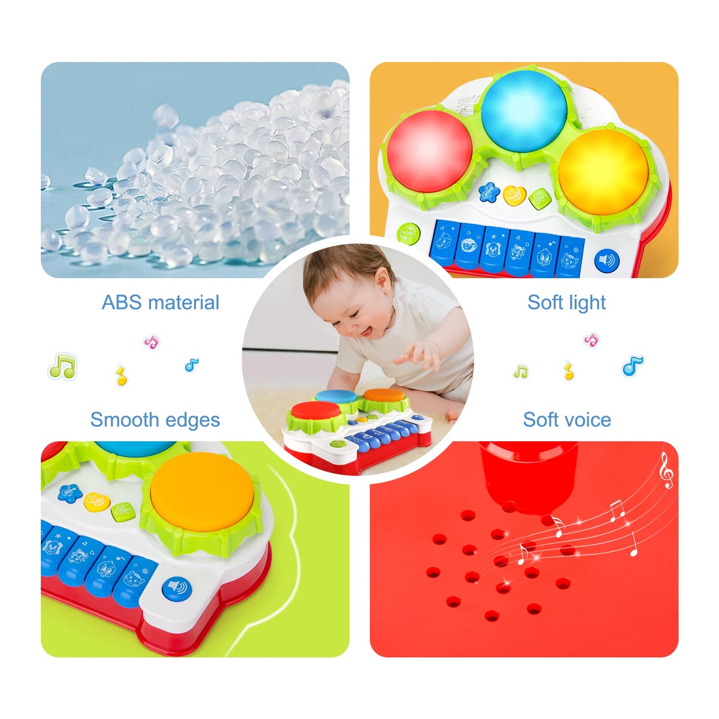 Children's Three-Sided Drum Electronic Keyboard Toy, Switchable in 4 Modes, Suitable for Toddler Play/Parent-Kids Interaction/Pu