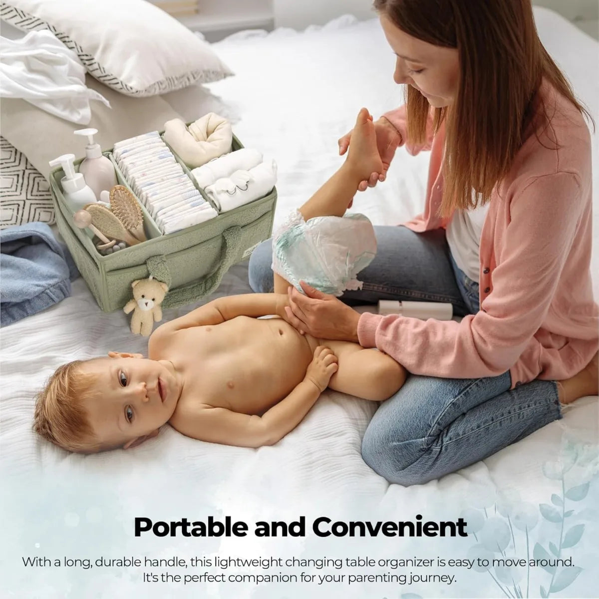 Baby Diaper Caddy Organizer, Nursery Storage Basket for Newborn Essentials,Registry Must-Have, Car Organizer for Diapers