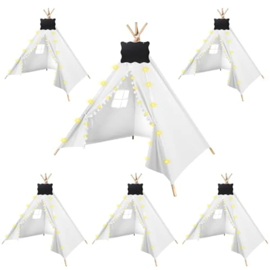 6 Packs Teepee Tent for with 10FT String Lights Indoor Outdoor Play Teepee Tent for Girls and Boys Foldable Tents for Birthday