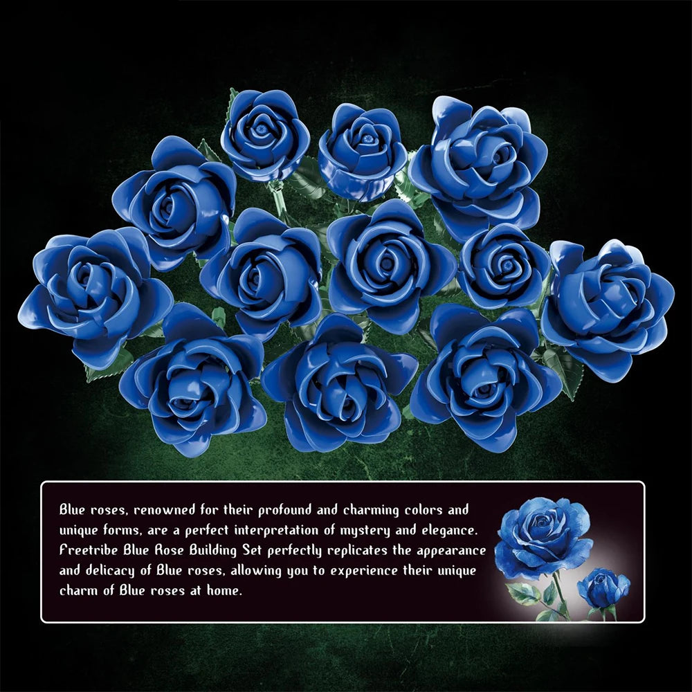 Elegant Blue Roses Bouquet Eternal Building Blocks 585 PCS Valentine's Day Girlfriend DIY Gift MOC Home Decor Ornaments Kids Toy