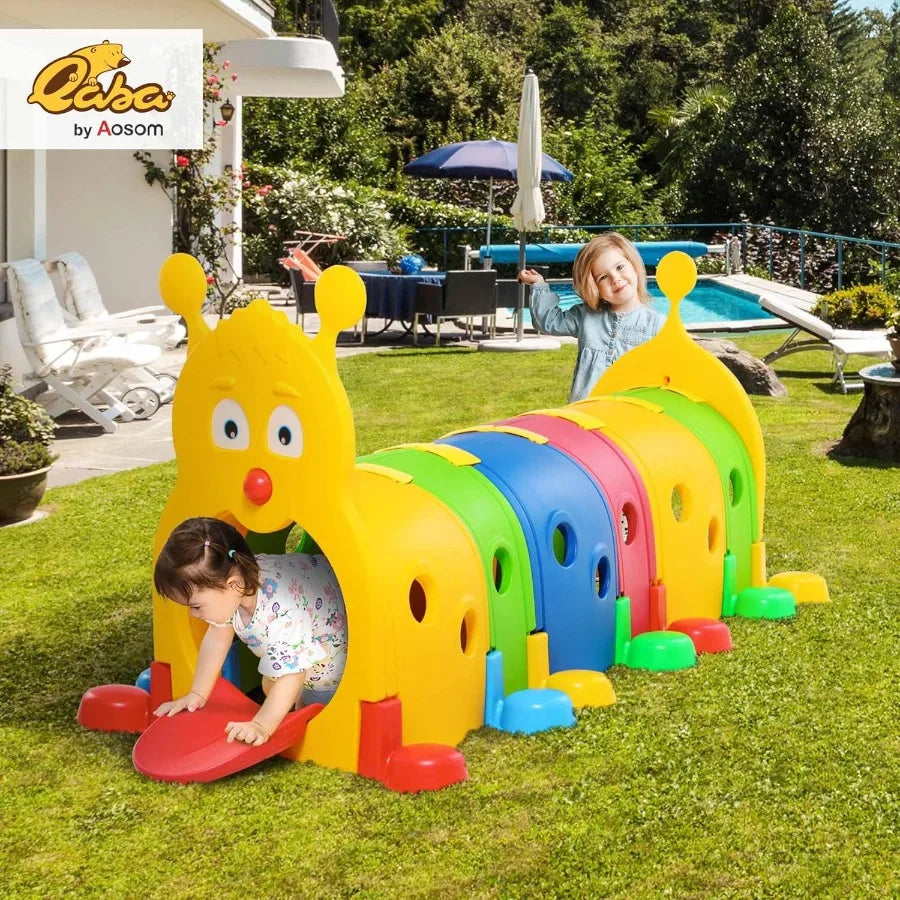Caterpillar Tunnel, Toddler Tunnel for Kids Crawl and Climb Through, Kids' Play Structure Indoor Outdoor, 6 Sections, Multicolor