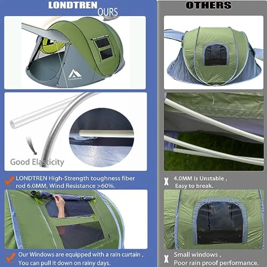 4 Person Easy Pop Up Tent Waterproof Automatic Setup 2 DoorsInstant Family Tents for Camping Hiking Traveling