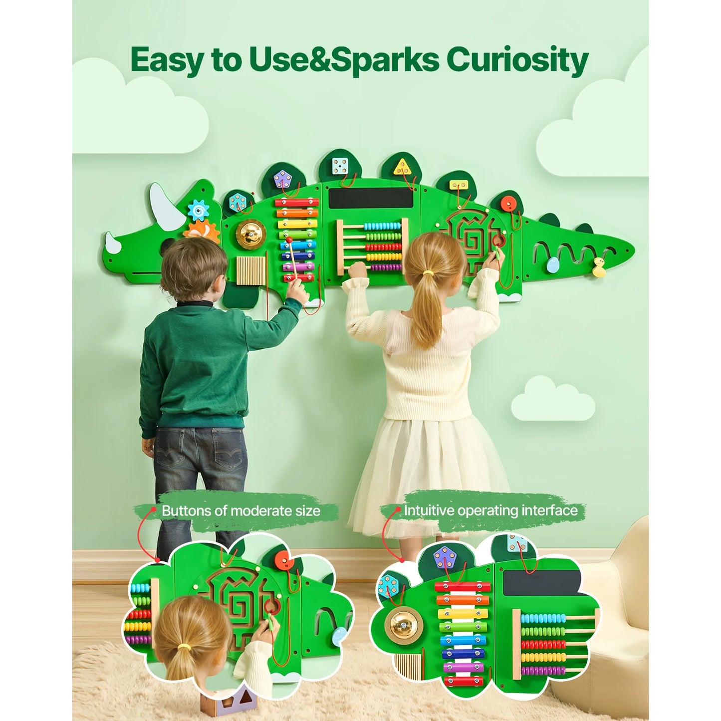 VEVOR Dinosaur Kids Busy Wall Board 11 Activity Panels Montessori Sensory Learning Toys for 3-12 Years Toddler Playroom Toy Gift