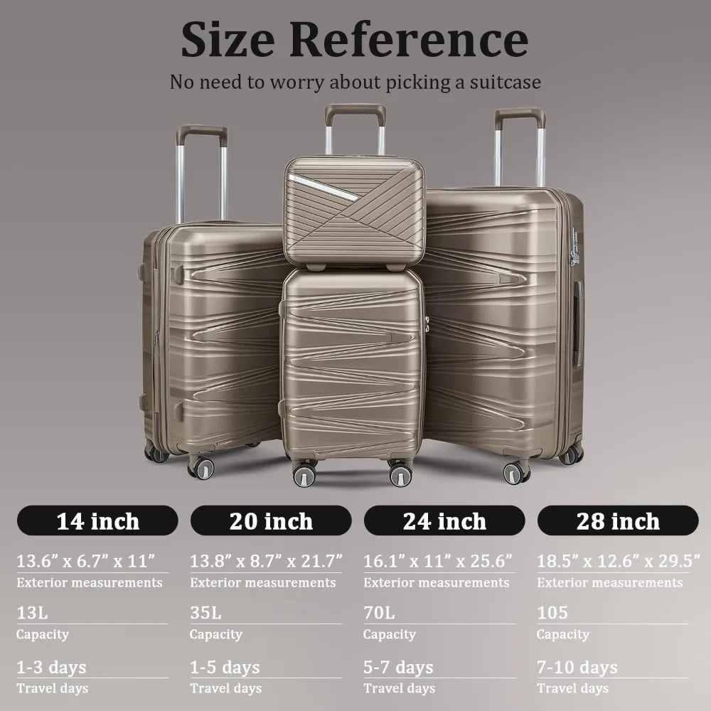 4 Piece Spinner Wheel Luggage Set, TSA Approved Expandable Hardshell Suitcase, Lightweight Travel Family Set for Men and Women