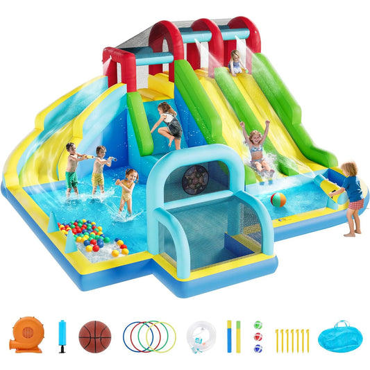 Inflatable Bounce House Oxford Fabric Bouncy Castle with Blower for Kids Indoor Outdoor Toys Play Center Backyard Party Fun