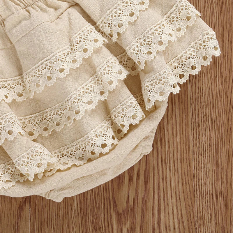 Lioraitiin 0-4Years Toddler Baby Girl Summer Clothing Set Sleeveless Lace Pacthwork Solid Top Shorts 2Pcs Outfit