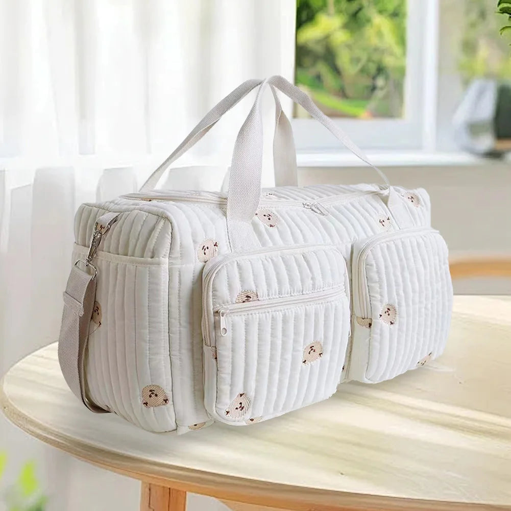 Quilted Baby Diaper Bag Large Mommy Bag Cute Duffle Bag for Women (Bear)