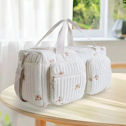 Quilted Baby Diaper Bag Large Mommy Bag Cute Duffle Bag for Women (Bear)