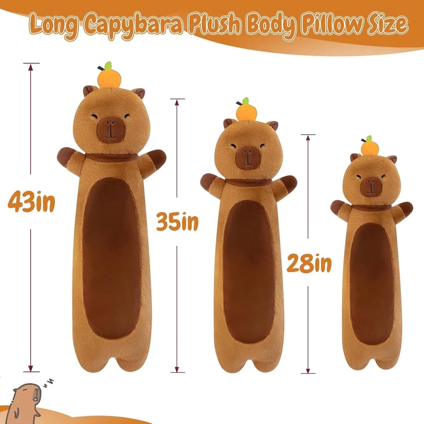 90cm/110cm Kawaii Giant Long Capybara Plush Cartoon Pillow Soft Stuffed Animals Cartoon Toys Babys Accompany Sleeping Doll
