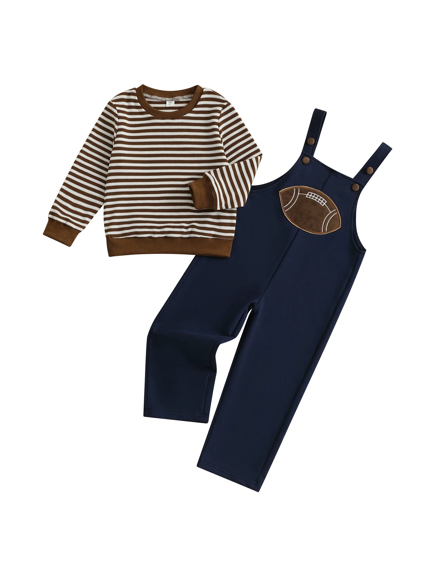 Baby Boy Autumn Clothing Set Striped Long Sleeve Sweater Round Neck Embroidered Overalls Pants 2-Piece Outfit