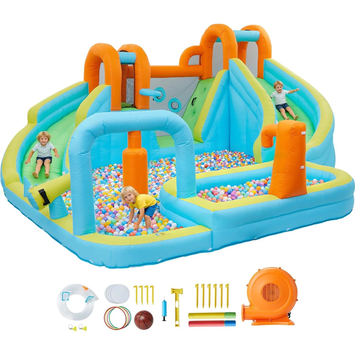 15.9x14FT Inflatable Bounce House 10-In-1 Wet Dry Water Slide With 550W Blower Kids Jumping Castle Splash Pool For Backyard