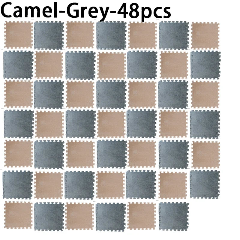 48PCS Dual-Color Interlocking Bedside Carpet Tiles for Bedroom Bay Window Mats Insta-Style Foam Pads - Cuttable & Washable