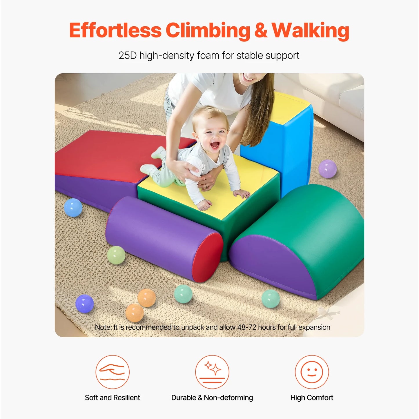 SucceBuy 5Pcs Kids Foam Climbing Toys Activity Playset PU Leather Indoor Crawl Climbing Blocks for Children Crawling & Sliding