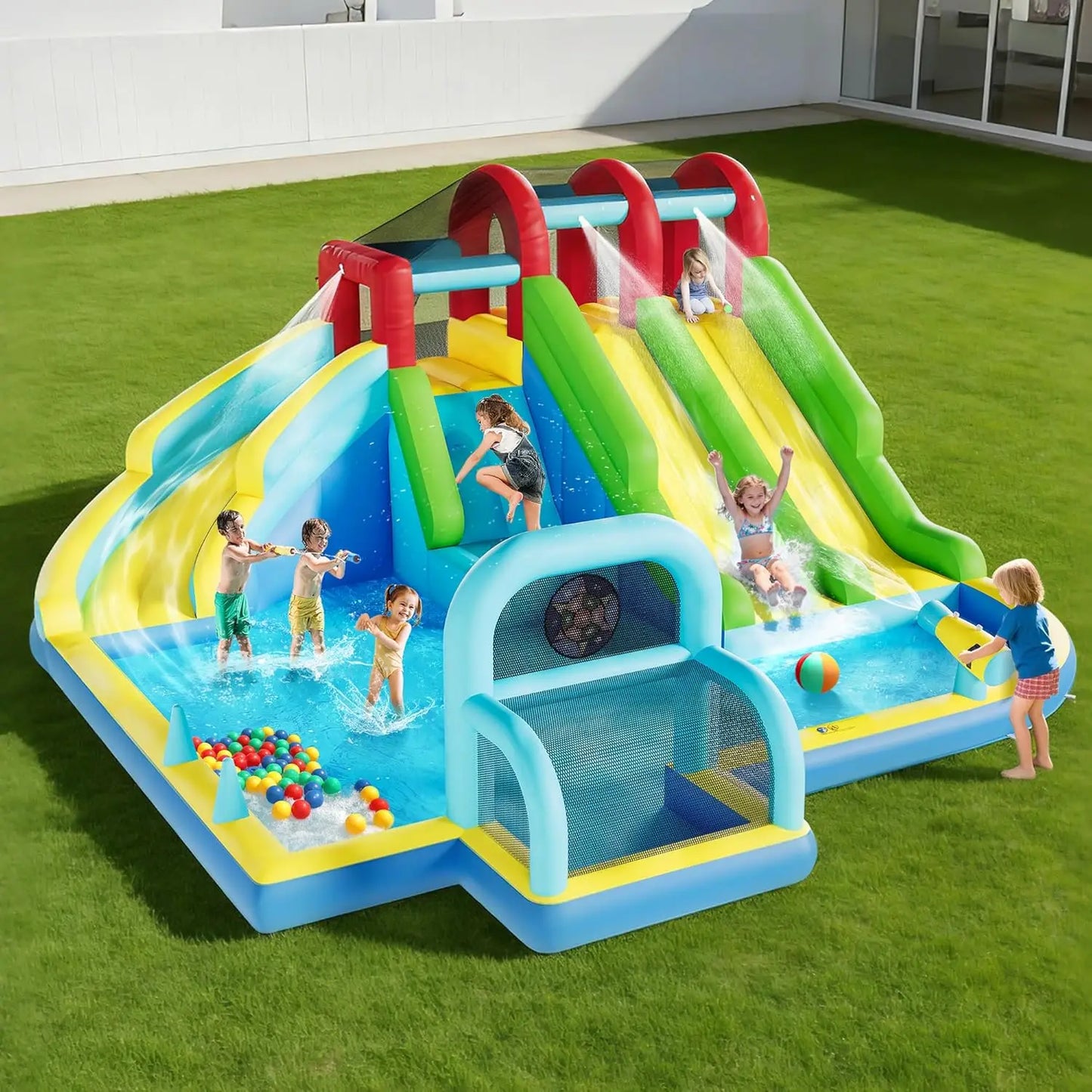 Inflatable Bounce House Oxford Fabric Bouncy Castle with Blower for Kids Indoor Outdoor Toys Play Center Backyard Party Fun
