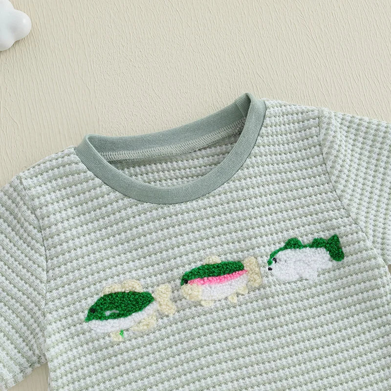 2024-12-17Lioraitiin Toddler Baby Boy Shorts Set Fish/Duck Embroidery Short Sleeve T-shirt Solid/Plaid Shorts 2 Piece Summer Set