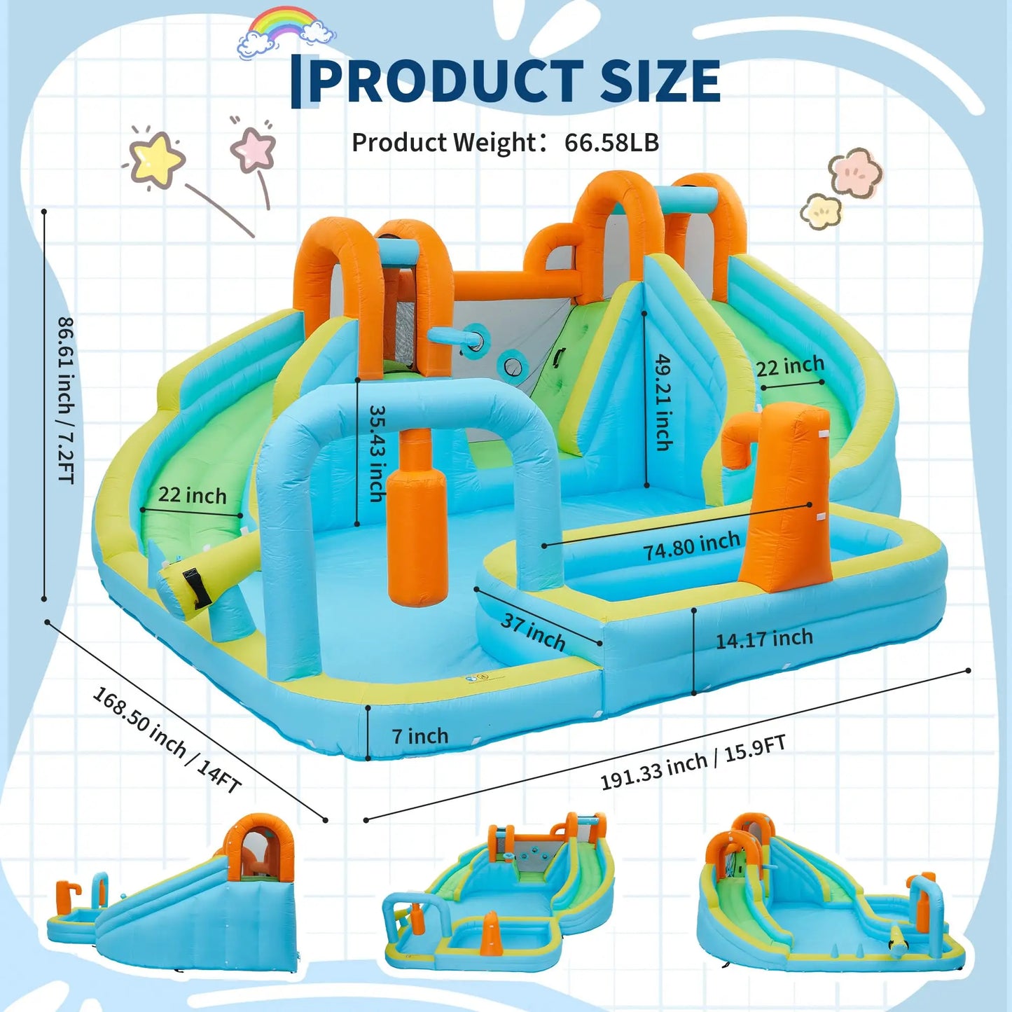 15.9x14FT Inflatable Bounce House 10-In-1 Wet Dry Water Slide With 550W Blower Kids Jumping Castle Splash Pool For Backyard