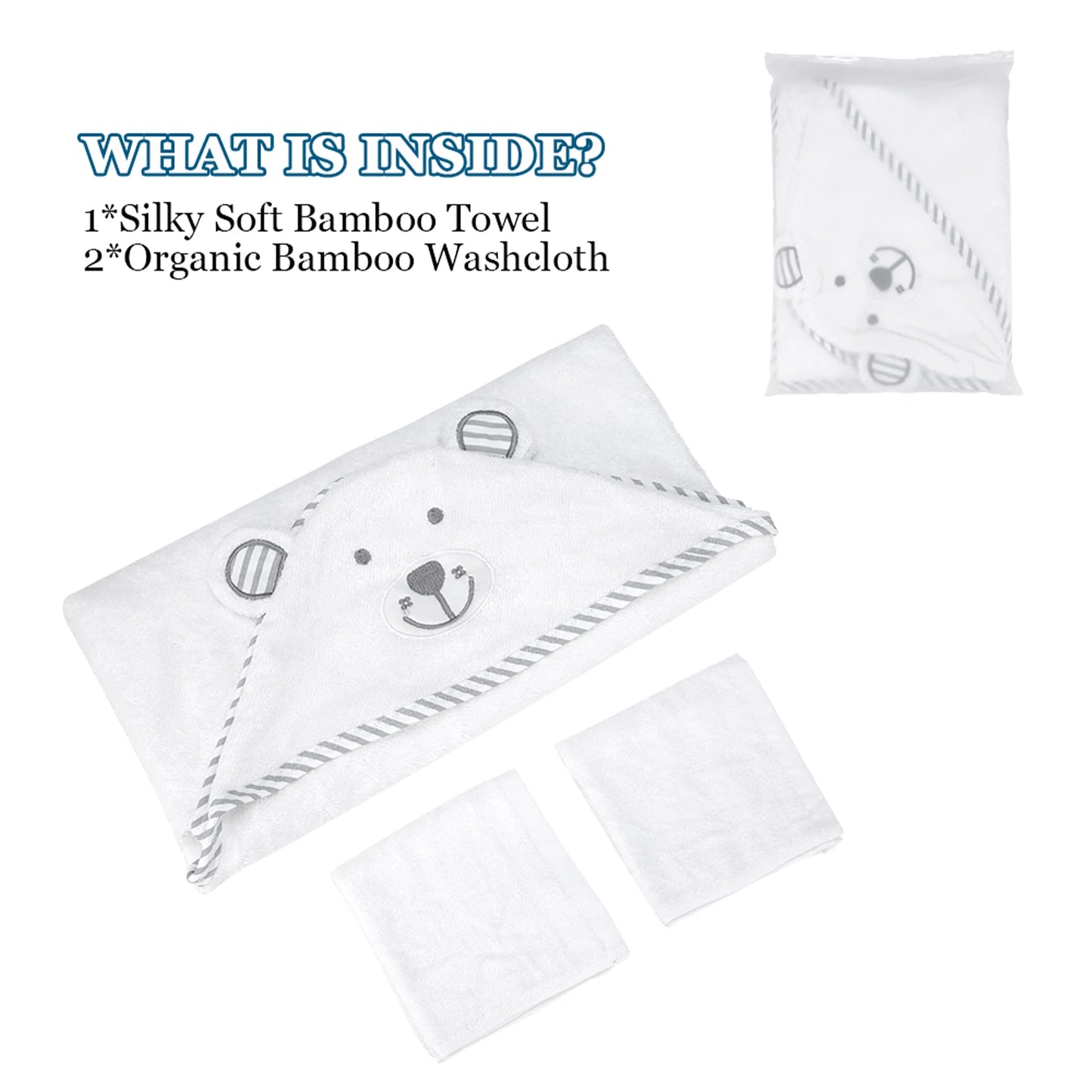 Baby Hooded Towel Organic Bamboo Fiber Baby Bath Towels Bear Embroided Handkerchief Soft Nature Towel for Toddlers