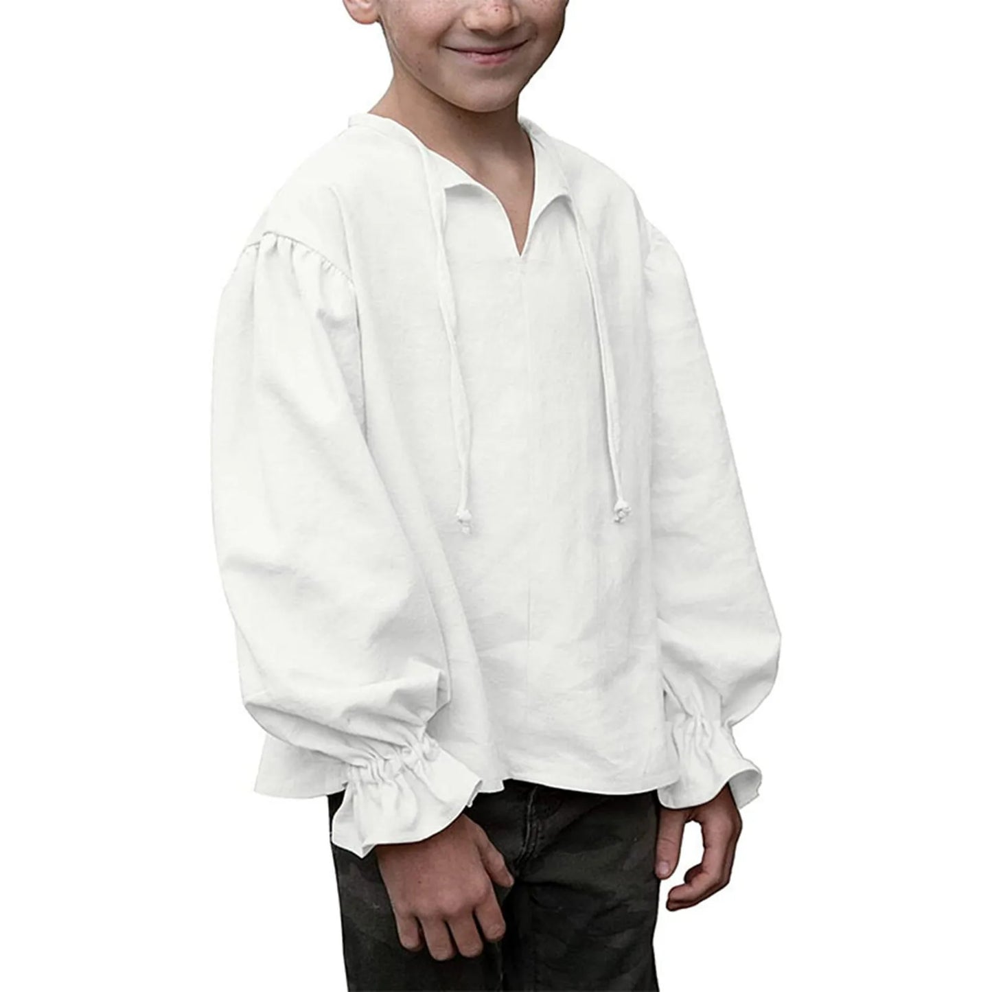Boys Medieval Dress Shirt For Kids Medieval Ruffled Long Sleeves Cotton O-Neck T Shirts Children