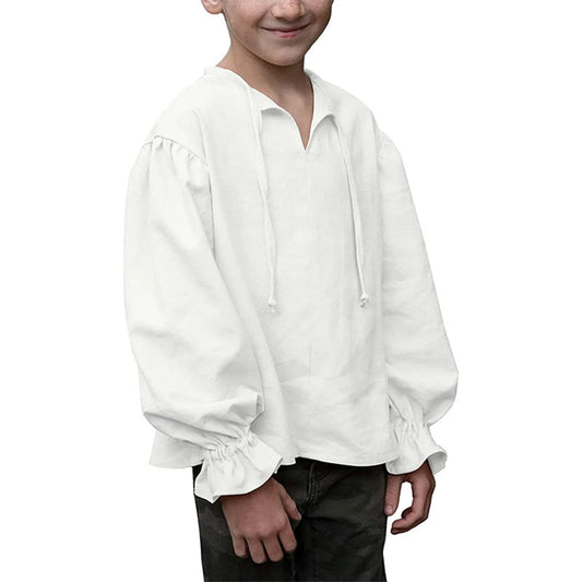 Boys Medieval Dress Shirt For Kids Medieval Ruffled Long Sleeves Cotton O-Neck T Shirts Children