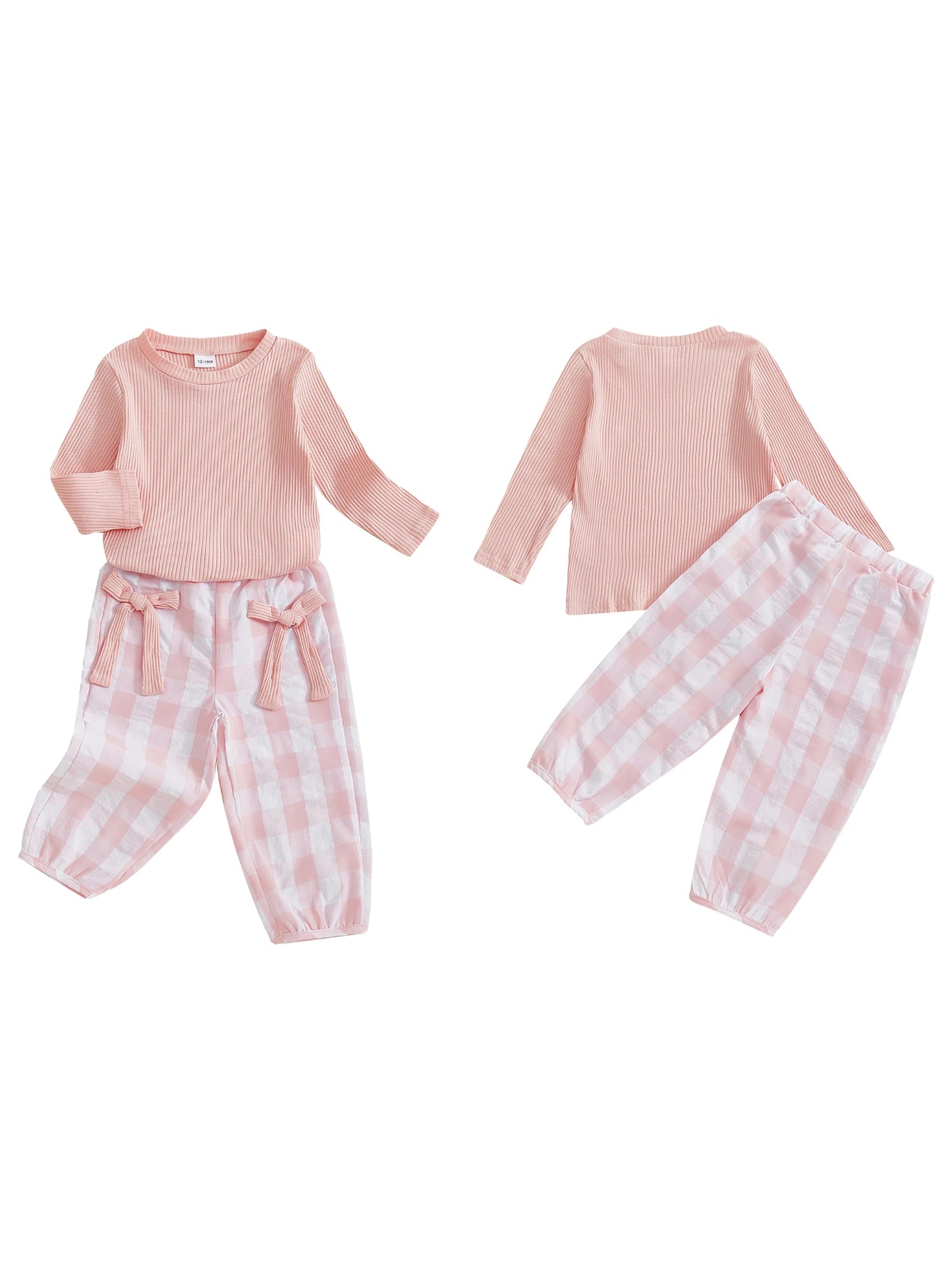 Adorable Baby Girl Autumn Ensemble Cozy Ribbed Sweater and Plaid Pants with Cute Bow Details - 2 Piece Set for Toddlers