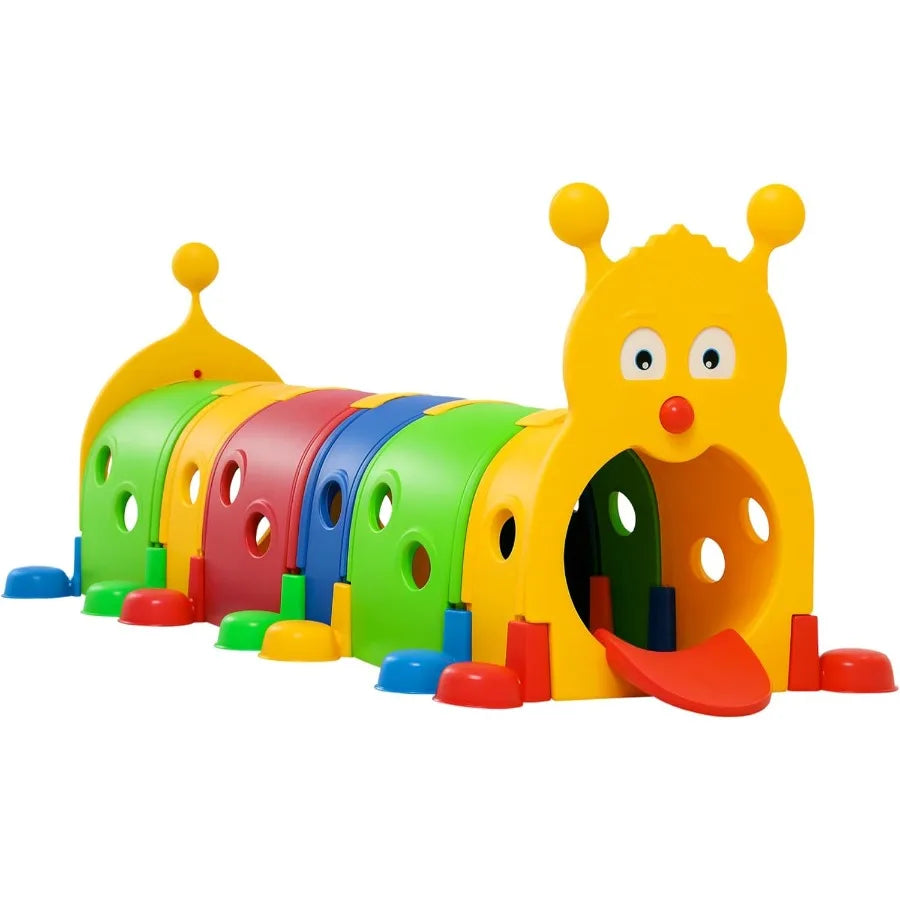 Caterpillar Tunnel, Toddler Tunnel for Kids Crawl and Climb Through, Kids' Play Structure Indoor Outdoor, 6 Sections, Multicolor