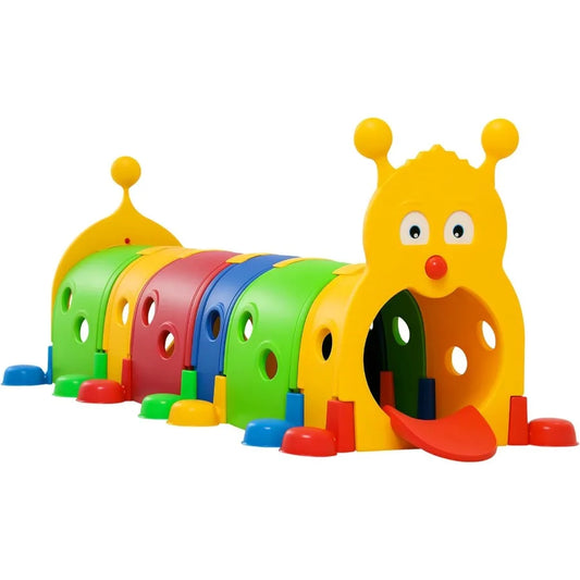 Caterpillar Tunnel, Toddler Tunnel for Kids Crawl and Climb Through, Kids' Play Structure Indoor Outdoor, 6 Sections, Multicolor