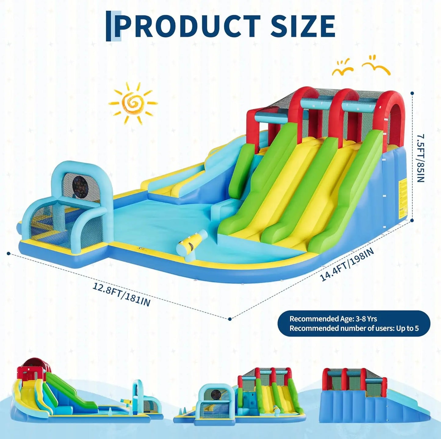 Inflatable Bounce House Oxford Fabric Bouncy Castle with Blower for Kids Indoor Outdoor Toys Play Center Backyard Party Fun