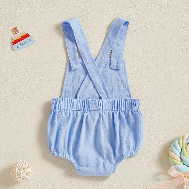 Infant 1st Birthday Denim Jumpsuit with Number Embroidery and Sleeveless Design Square Neck Baby Romper Bodysuit