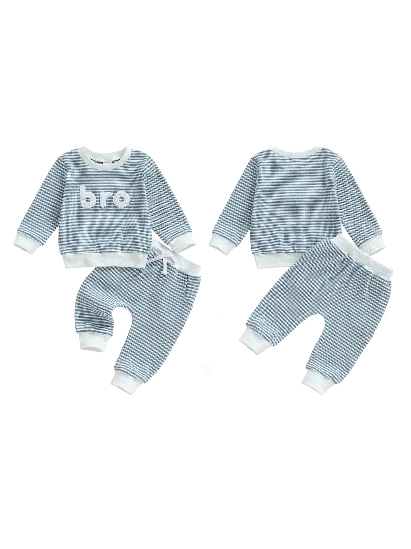 Infant Stylish Striped Ensemble Adorable Sweatshirt and Trousers 2 Piece Autumn Clothing Set with Embroidered Words