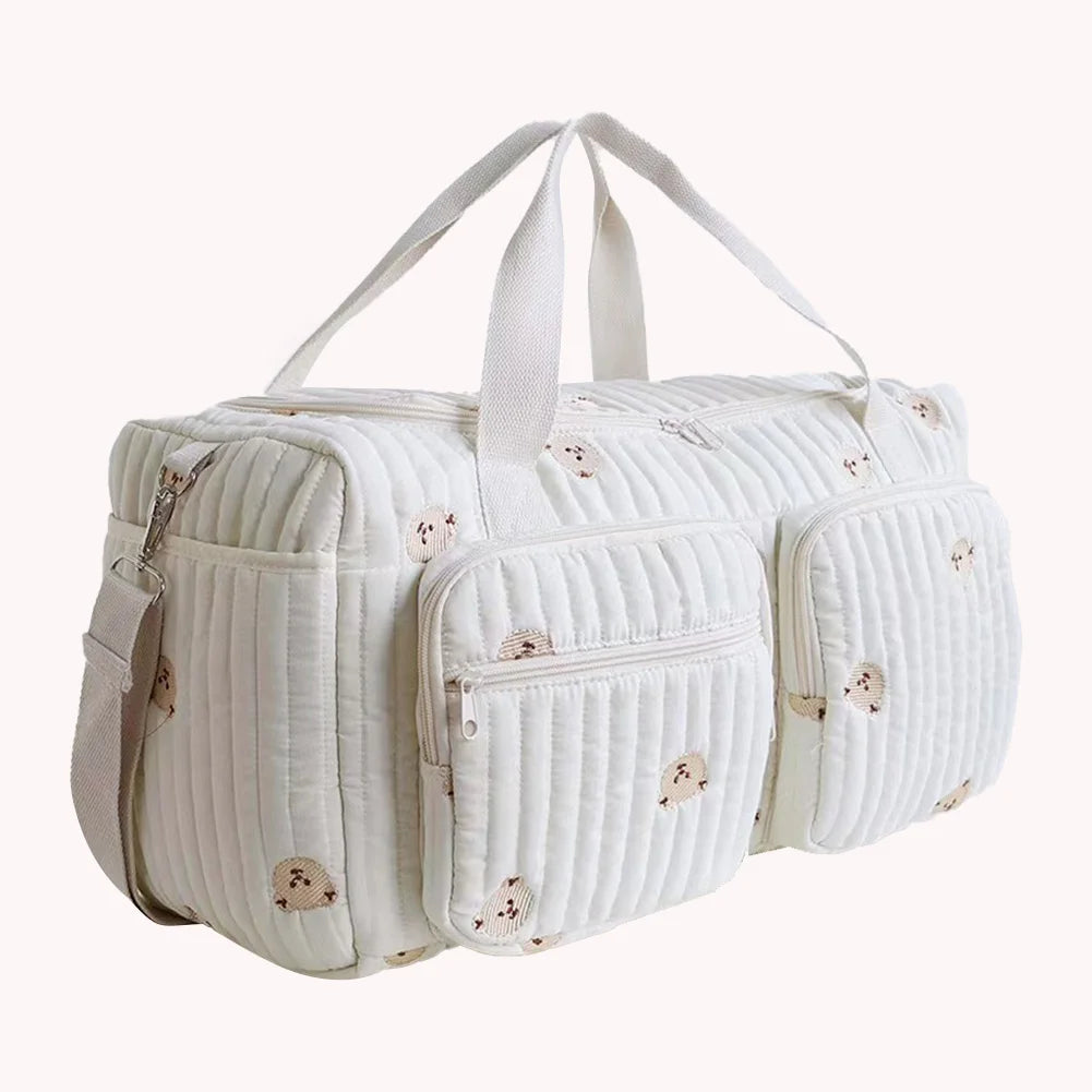 Quilted Baby Diaper Bag Large Mommy Bag Cute Duffle Bag for Women (Bear)