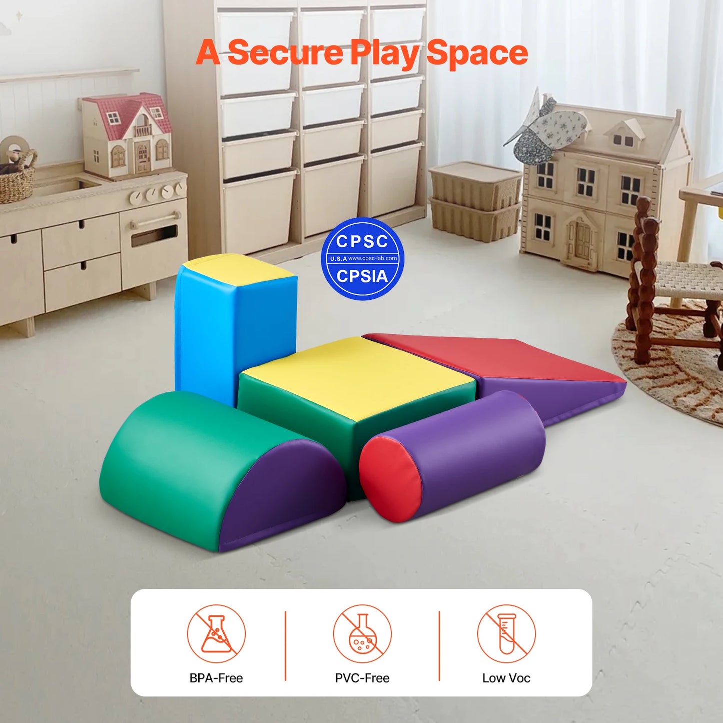 SucceBuy 5Pcs Kids Foam Climbing Toys Activity Playset PU Leather Indoor Crawl Climbing Blocks for Children Crawling & Sliding